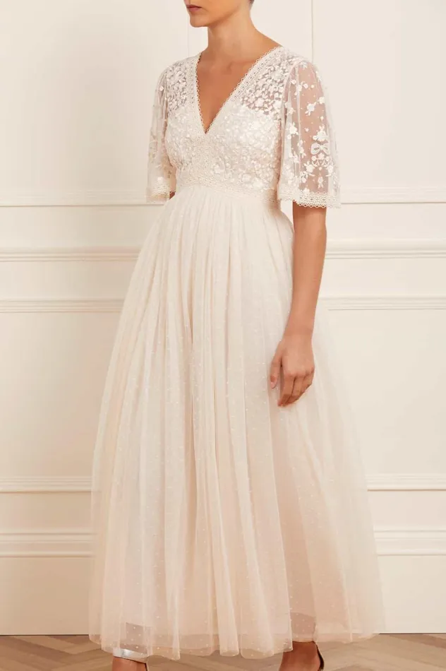 Celestia Ribbon Bodice Ankle Gown Champagne Women Needle and Thread Dresses