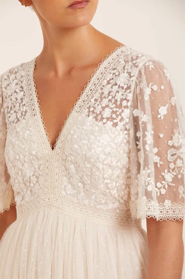 Celestia Ribbon Bodice Ankle Gown Champagne Women Needle and Thread Dresses