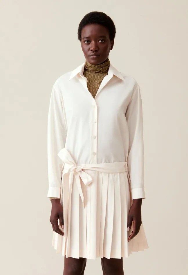 Claudie Pierlot Belted Shirt Dress Ecru Women Dresses
