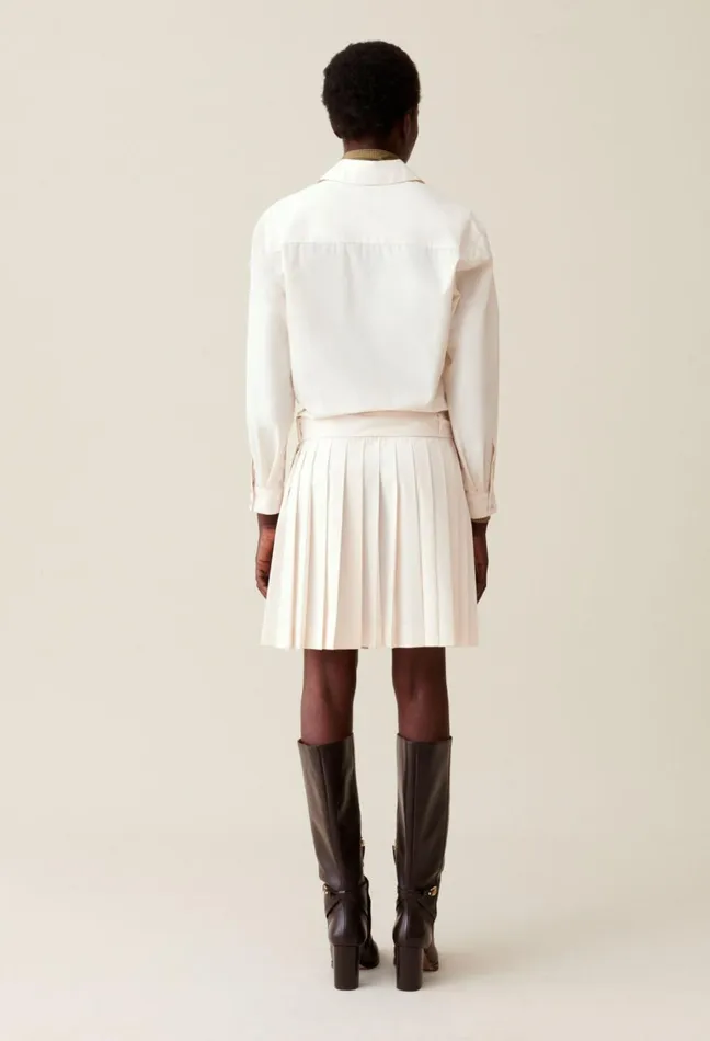 Claudie Pierlot Belted Shirt Dress Ecru Women Dresses