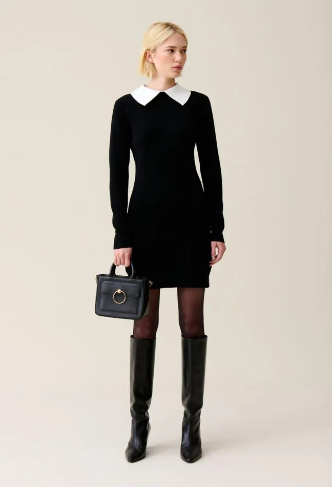 Claudie Pierlot Black Knit Dress Removable Collar Women Dresses