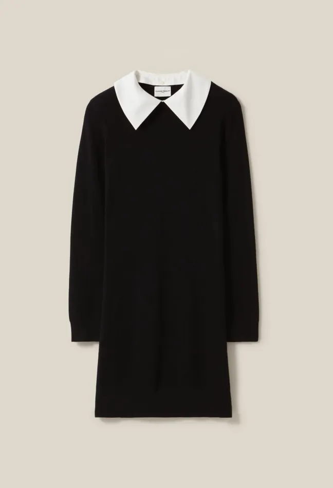 Claudie Pierlot Black Knit Dress Removable Collar Women Dresses