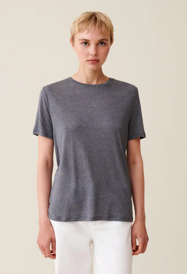 Claudie Pierlot Embroidered Cp ShortSleeve Tee Mottled Grey Women TShirts