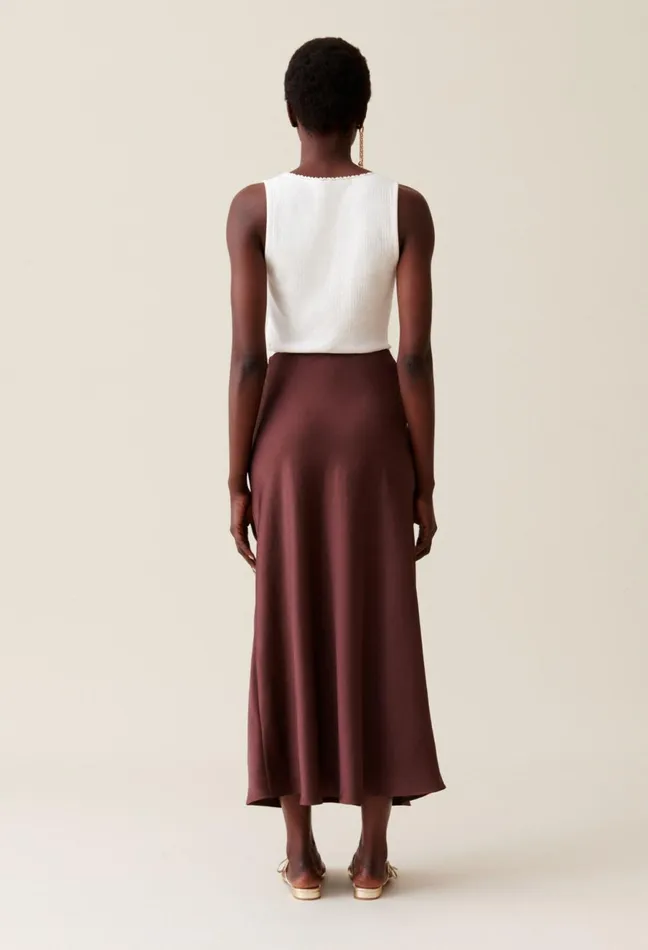 Claudie Pierlot Flowing Satin Midi Skirt Cappucino Women Skirts And Shorts