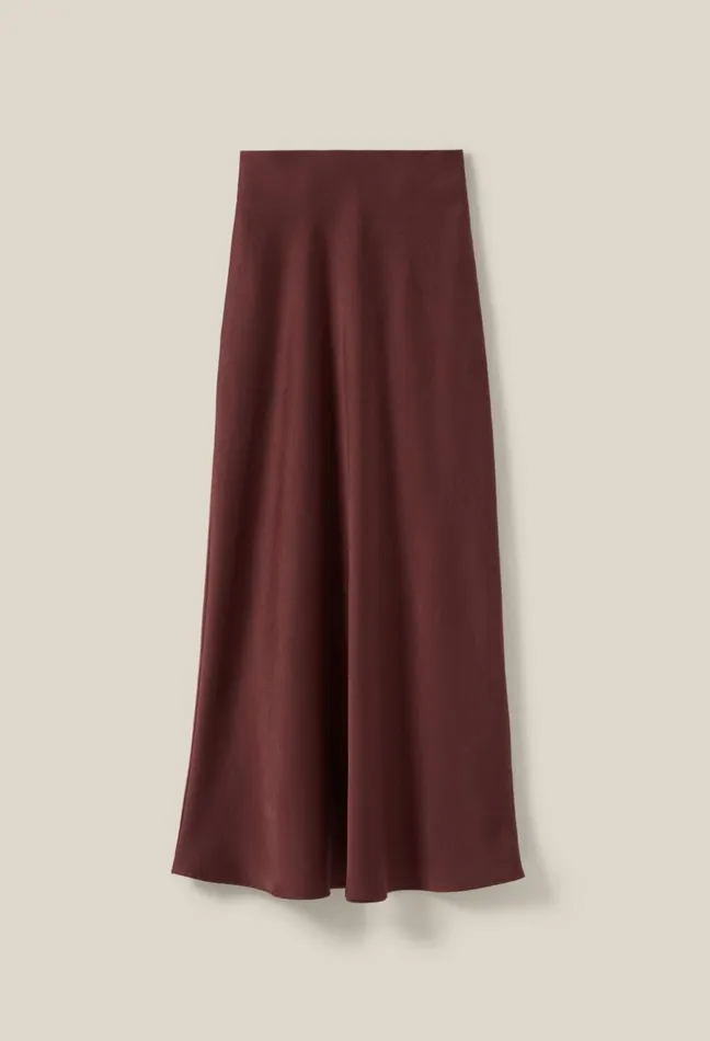 Claudie Pierlot Flowing Satin Midi Skirt Cappucino Women Skirts And Shorts