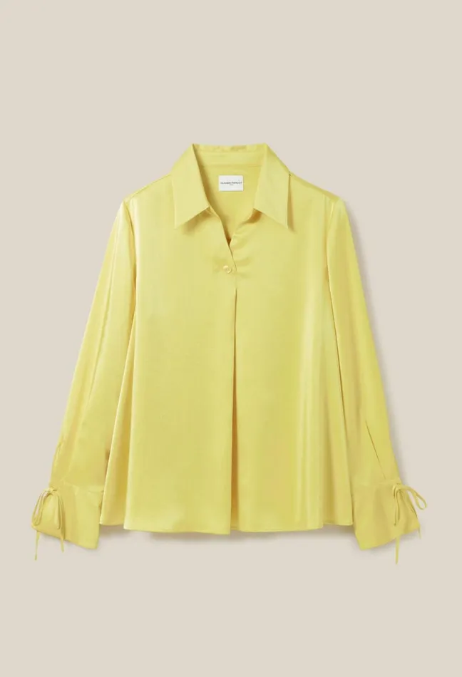 Claudie Pierlot Flowy Blouse With Open Neck Yellow Women Tops And Shirts