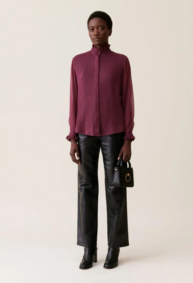 Claudie Pierlot Flowy Checkered Shirt Pink Women Tops And Shirts