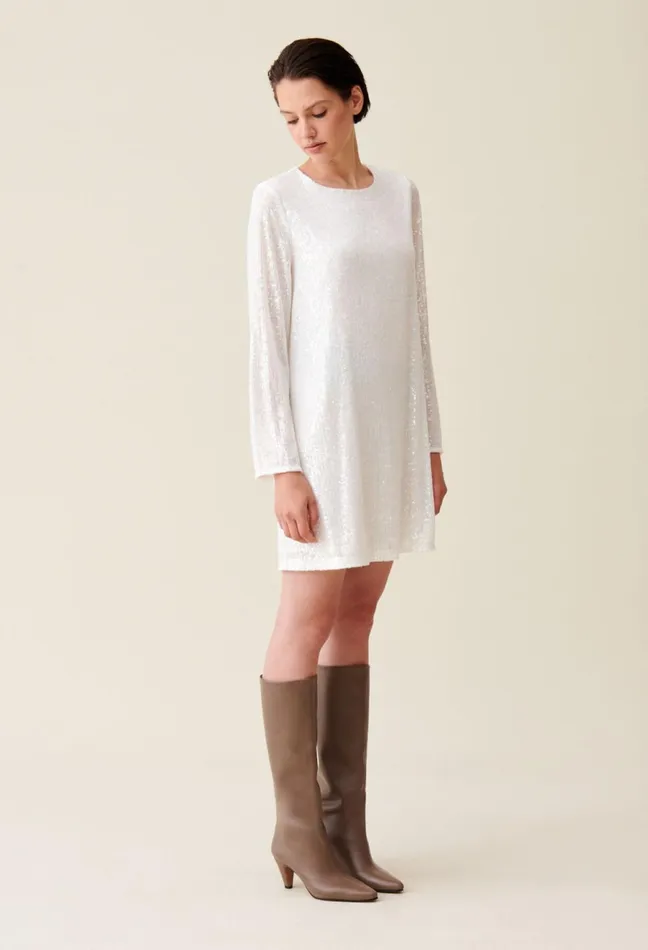 Claudie Pierlot Rififi Short Ecru Dress With Sequins Women Dresses Claudie Pierlot Rififi Short Ecru Dress With Sequins Women Dresses