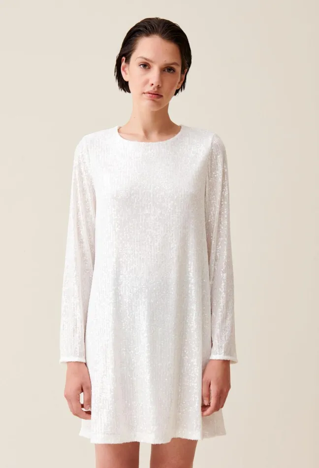 Claudie Pierlot Rififi Short Ecru Dress With Sequins Women Dresses Claudie Pierlot Rififi Short Ecru Dress With Sequins Women Dresses