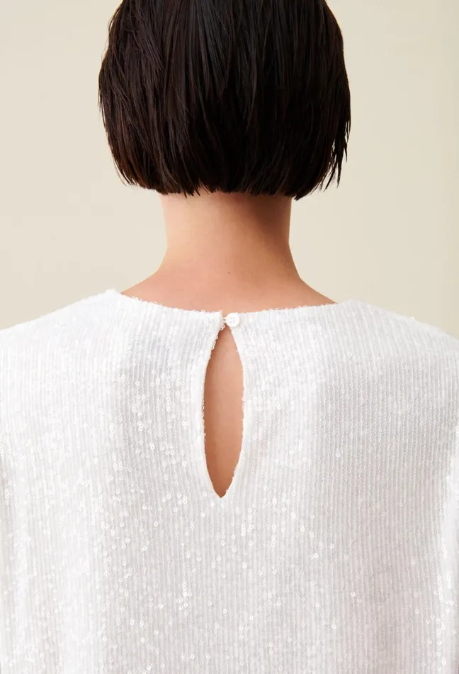 Claudie Pierlot Rififi Short Ecru Dress With Sequins Women Dresses Claudie Pierlot Rififi Short Ecru Dress With Sequins Women Dresses