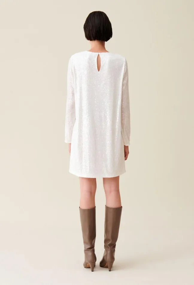 Claudie Pierlot Rififi Short Ecru Dress With Sequins Women Dresses Claudie Pierlot Rififi Short Ecru Dress With Sequins Women Dresses