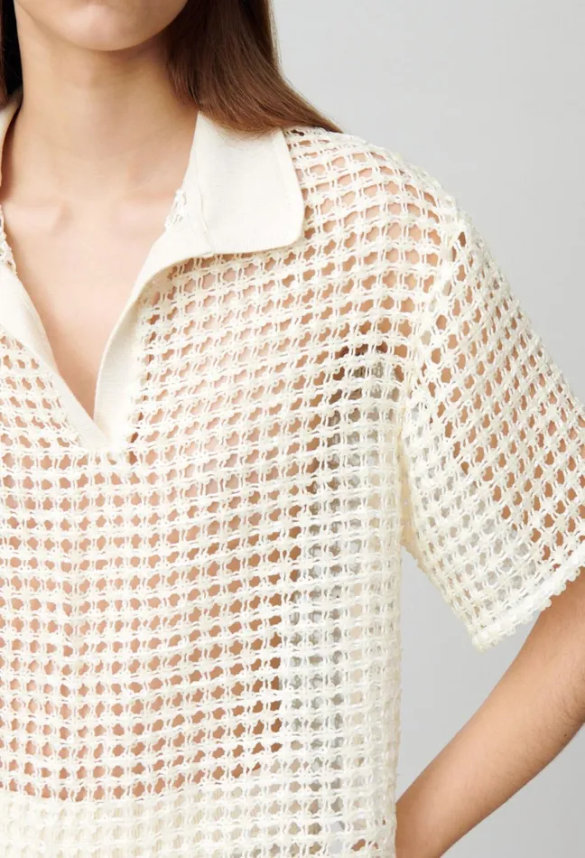 Claudie Pierlot ShortSleeved Crochet Top Ecru Women Tops And Shirts Claudie Pierlot ShortSleeved Crochet Top Ecru Women Tops And Shirts