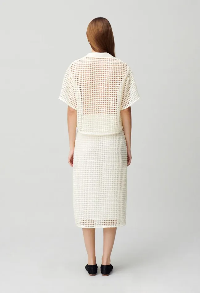 Claudie Pierlot ShortSleeved Crochet Top Ecru Women Tops And Shirts Claudie Pierlot ShortSleeved Crochet Top Ecru Women Tops And Shirts