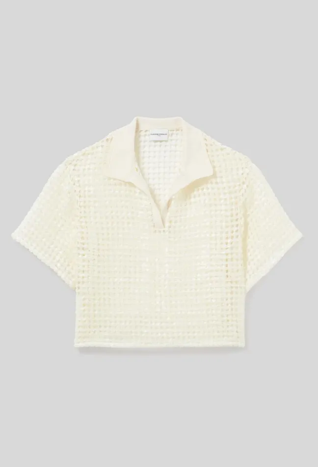 Claudie Pierlot ShortSleeved Crochet Top Ecru Women Tops And Shirts Claudie Pierlot ShortSleeved Crochet Top Ecru Women Tops And Shirts