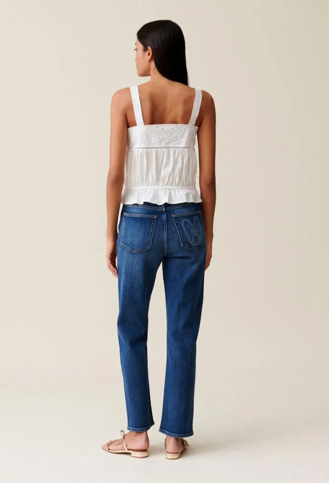 Claudie Pierlot SquareNeck Embroidered Ecru Top Women Tops And Shirts Claudie Pierlot SquareNeck Embroidered Ecru Top Women Tops And Shirts