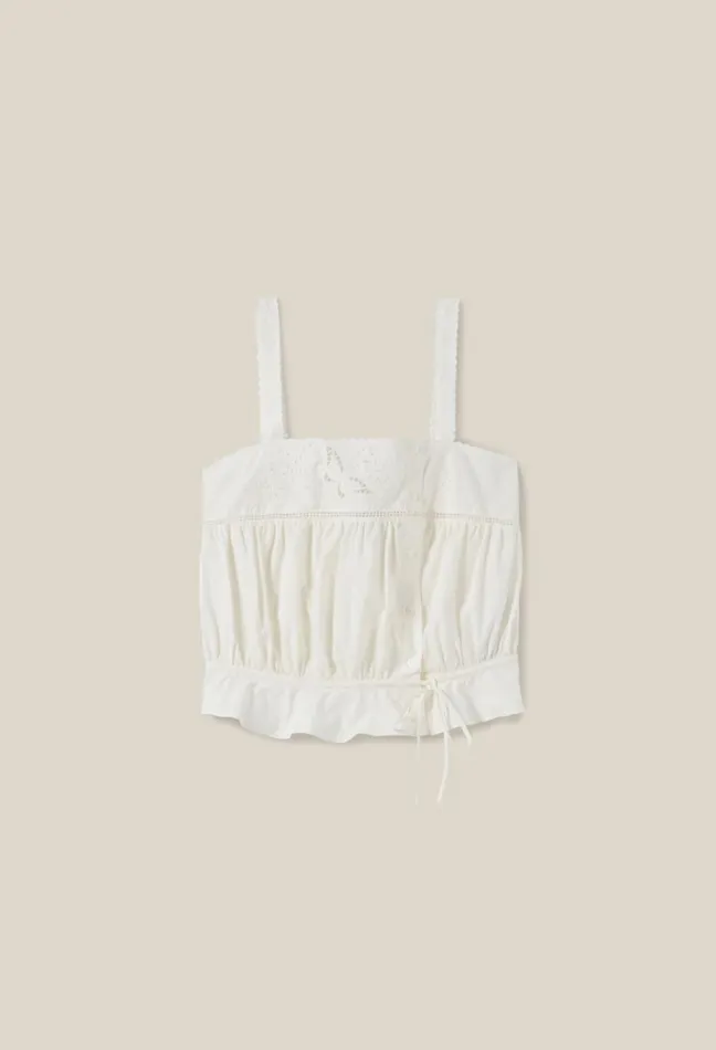 Claudie Pierlot SquareNeck Embroidered Ecru Top Women Tops And Shirts Claudie Pierlot SquareNeck Embroidered Ecru Top Women Tops And Shirts