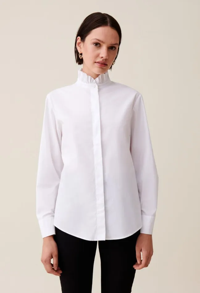 Claudie Pierlot White Shirt With Ruffled Collar Women Tops And Shirts