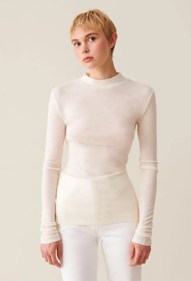 Claudie Pierlot Wool Top With High Neck Vanilla Women Knitwear And Cardigans
