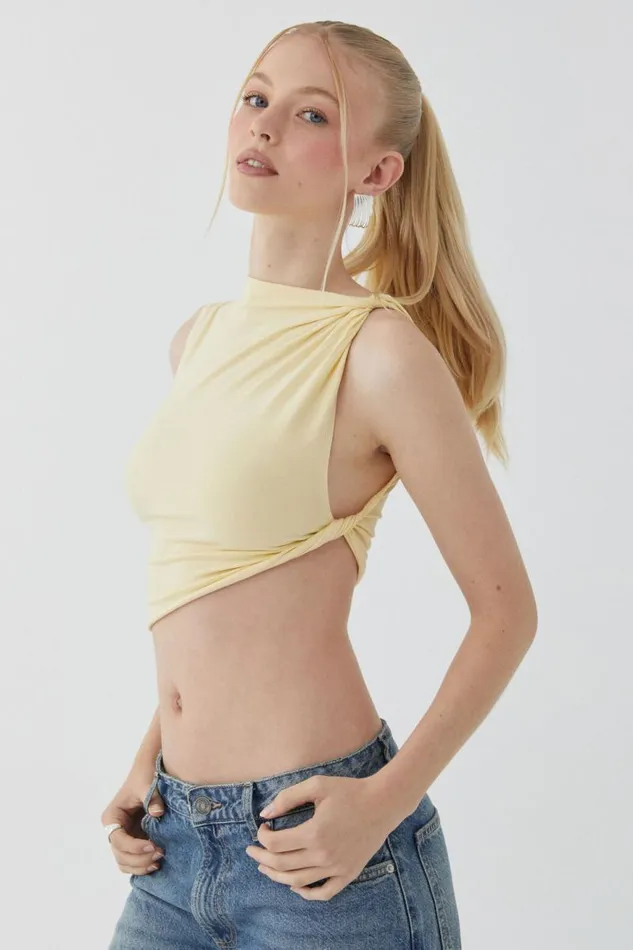 Clothing Supr Going Out Tops Soft Ruched Twist Top Golden Butter