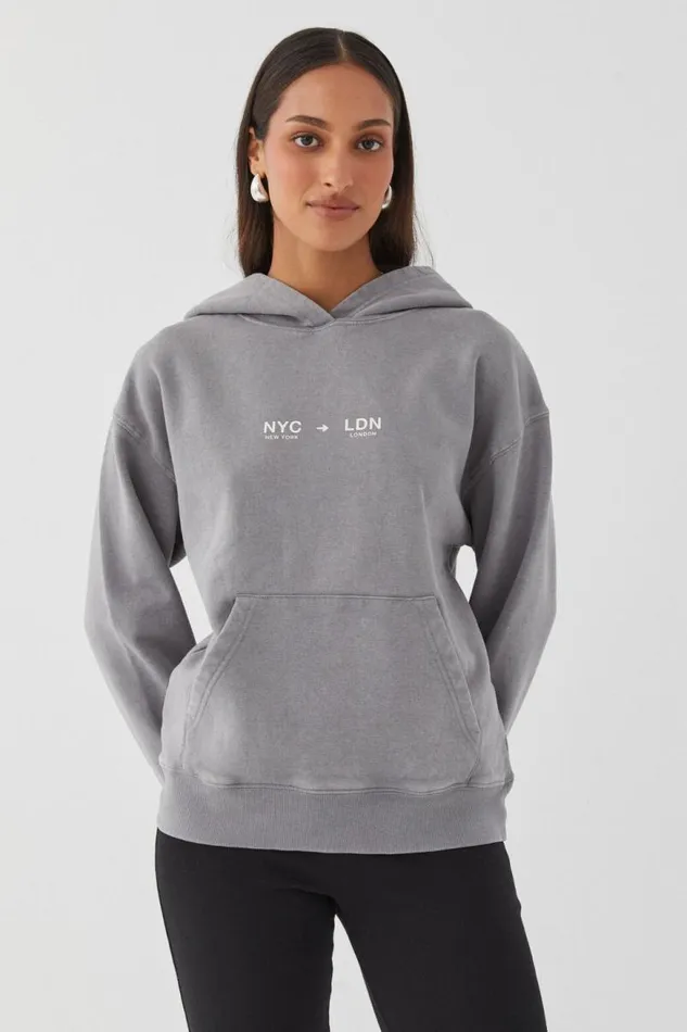 Clothing Supr Hoodies and Trackies Paige Oversized Printed Hoodie Washed New York Greynyc To Ldn