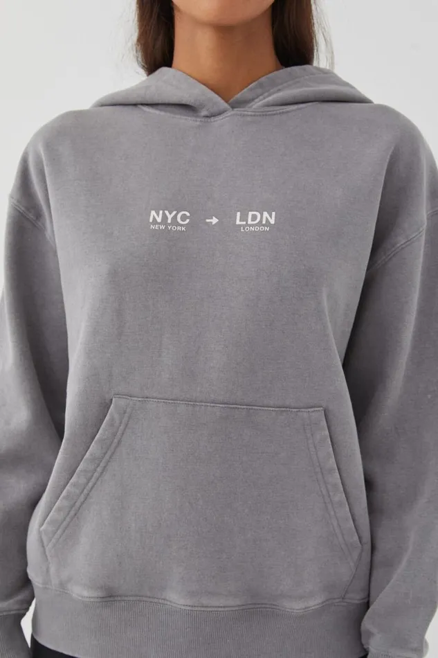 Clothing Supr Hoodies and Trackies Paige Oversized Printed Hoodie Washed New York Greynyc To Ldn