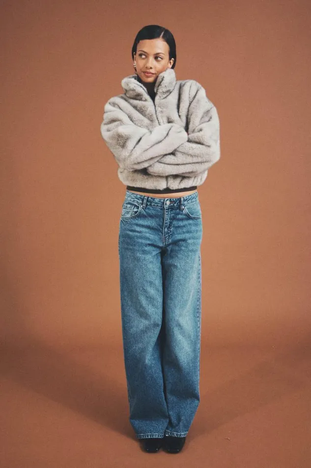Clothing Supr Jackets and Puffers Brooke Cropped Faux Fur Jacket Grey