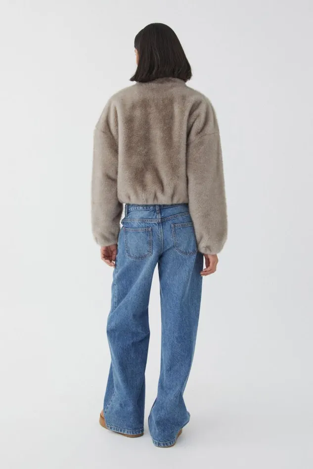 Clothing Supr Jackets and Puffers Brooke Cropped Faux Fur Jacket Grey