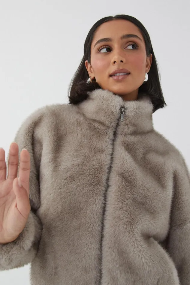 Clothing Supr Jackets and Puffers Brooke Cropped Faux Fur Jacket Grey