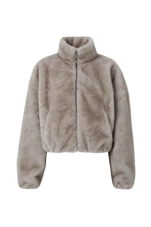 Clothing Supr Jackets and Puffers Brooke Cropped Faux Fur Jacket Grey