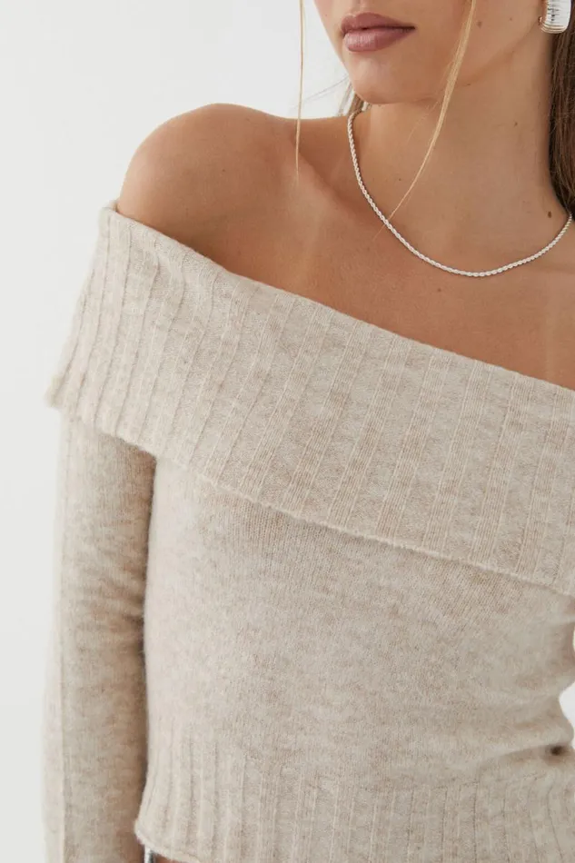 Clothing Supr Knitwear Frankie Fold Back Knit Jumper Taupe Marle