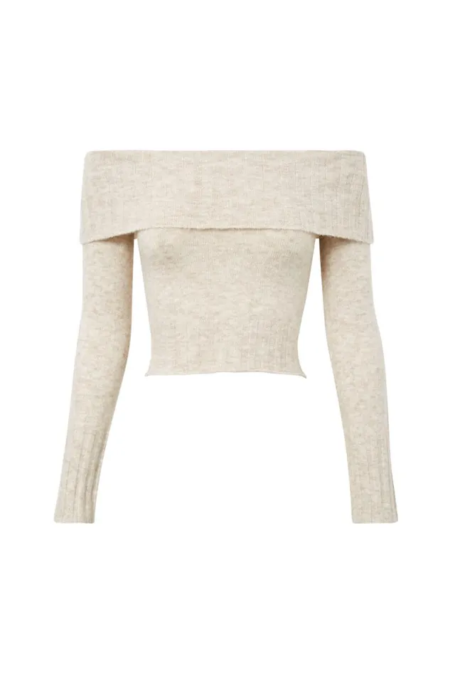 Clothing Supr Knitwear Frankie Fold Back Knit Jumper Taupe Marle
