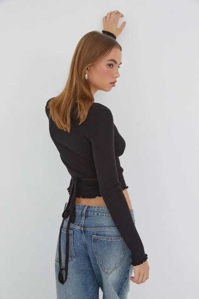Clothing Supr Knitwear Lani Wrap Knit Top Black