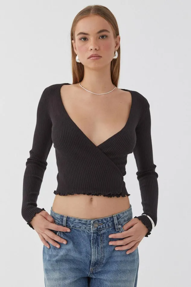 Clothing Supr Knitwear Lani Wrap Knit Top Black