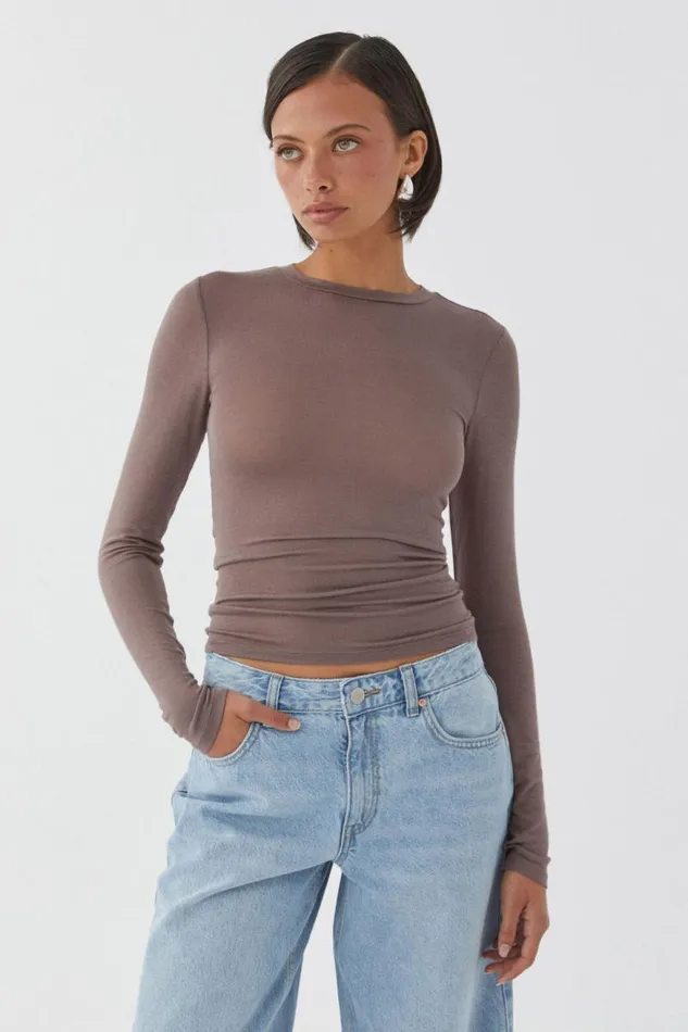 Clothing Supr Knitwear Margot Knit Long Sleeve Top Brown Carob