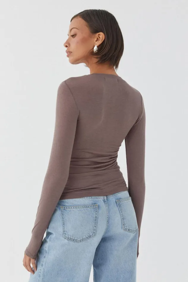Clothing Supr Knitwear Margot Knit Long Sleeve Top Brown Carob