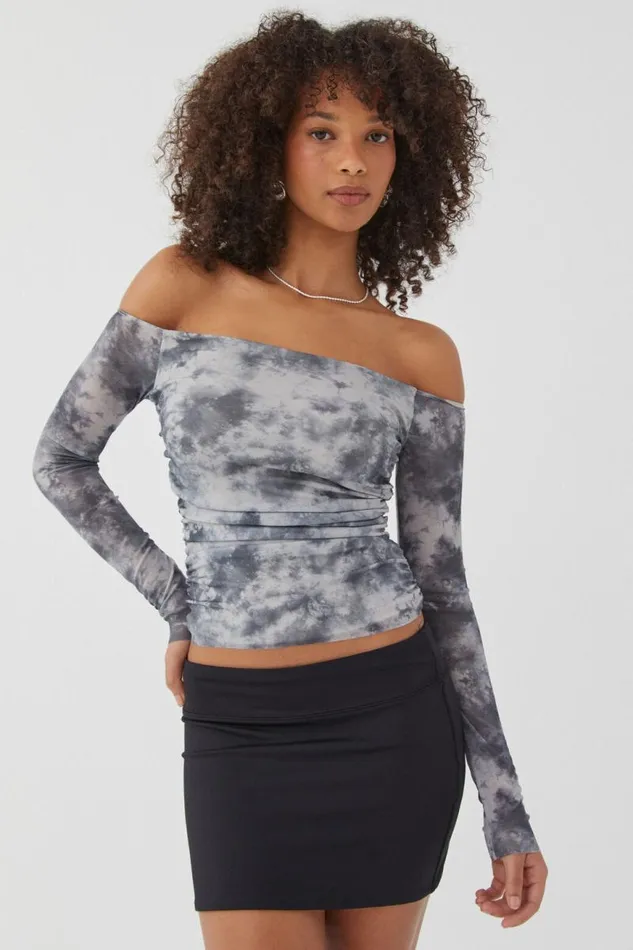 Clothing Supr Long Sleeve Tops Khloe Off The Shoulder Top Tess Tiedye Grey