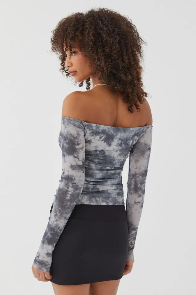 Clothing Supr Long Sleeve Tops Khloe Off The Shoulder Top Tess Tiedye Grey