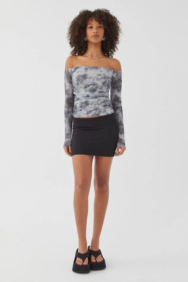 Clothing Supr Long Sleeve Tops Khloe Off The Shoulder Top Tess Tiedye Grey