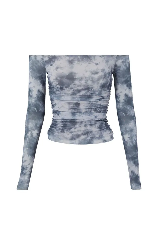 Clothing Supr Long Sleeve Tops Khloe Off The Shoulder Top Tess Tiedye Grey