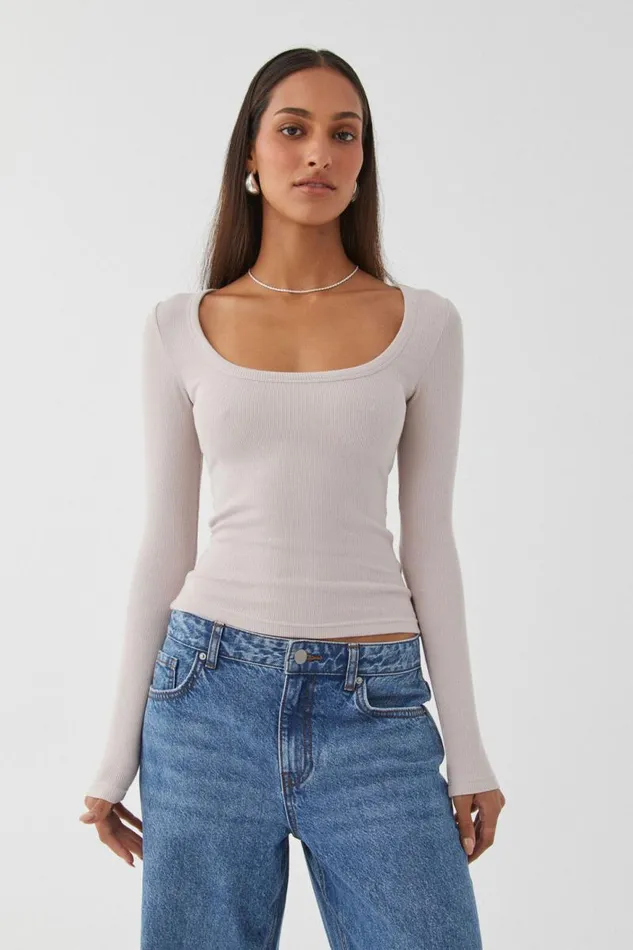 Clothing Supr Long Sleeve Tops Riri Scoop Neck Long Sleeve Top Nude Almond