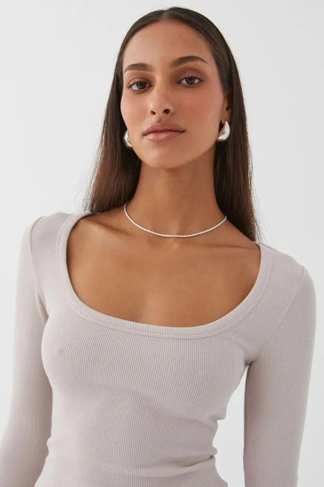 Clothing Supr Long Sleeve Tops Riri Scoop Neck Long Sleeve Top Nude Almond