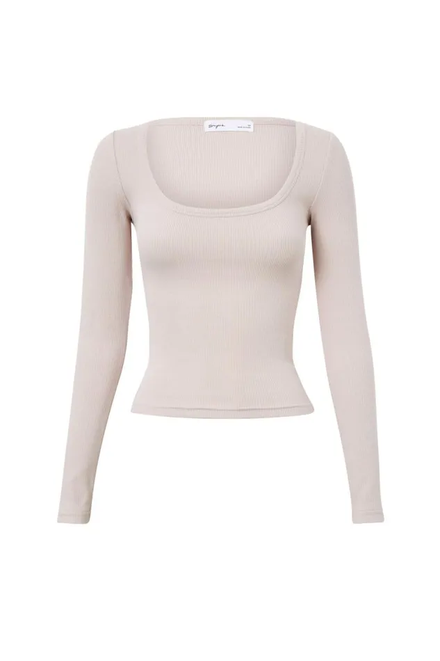 Clothing Supr Long Sleeve Tops Riri Scoop Neck Long Sleeve Top Nude Almond