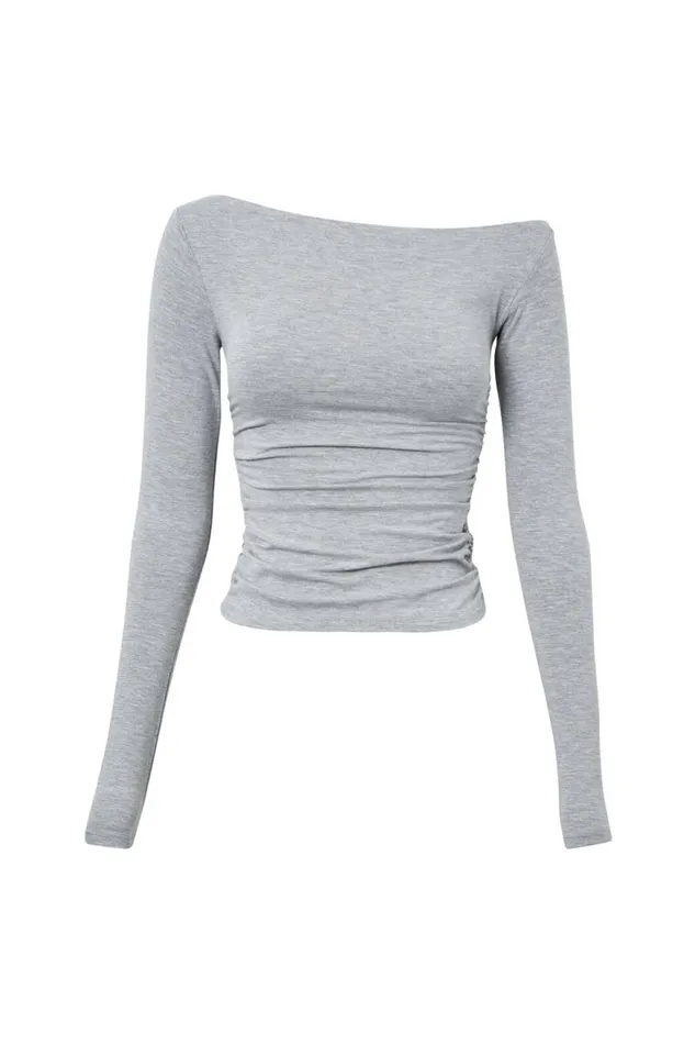 Clothing Supr Long Sleeve Tops Soft Long Sleeve Off Shoulder Top Grey Marle