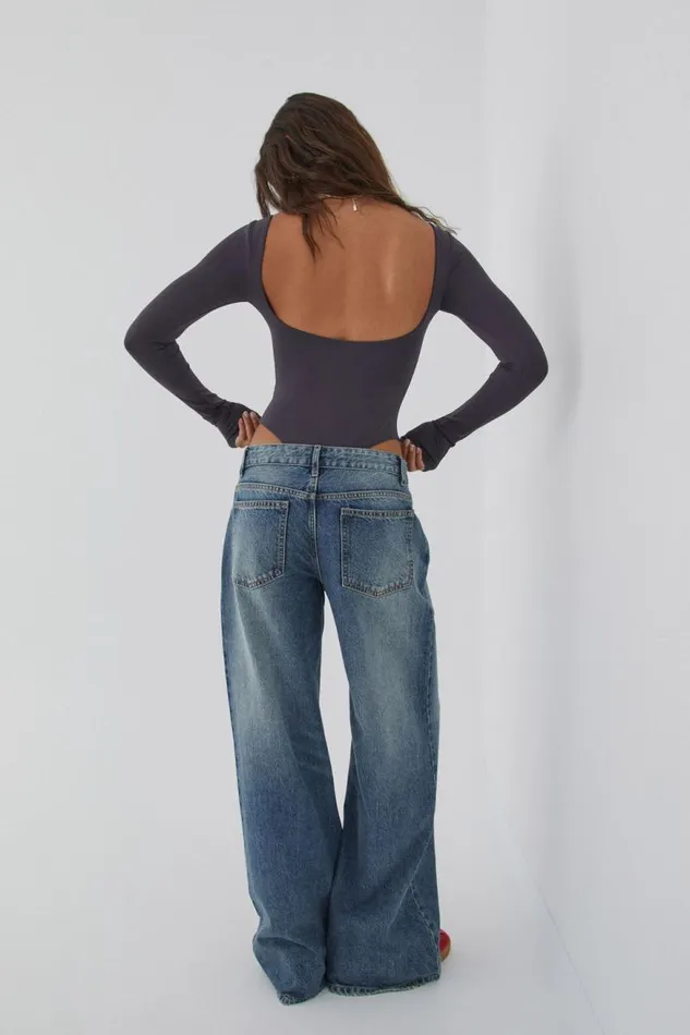 Clothing Supr Luxe Essentials Luxe Backless Long Sleeve Bodysuit Gunmetal