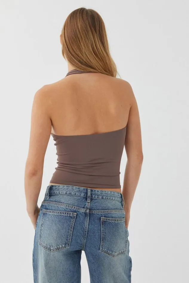 Clothing Supr Luxe Essentials Luxe Halter Top Brown Carob