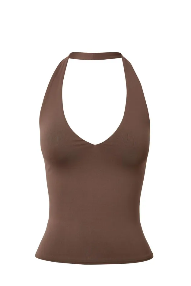 Clothing Supr Luxe Essentials Luxe Halter Top Brown Carob