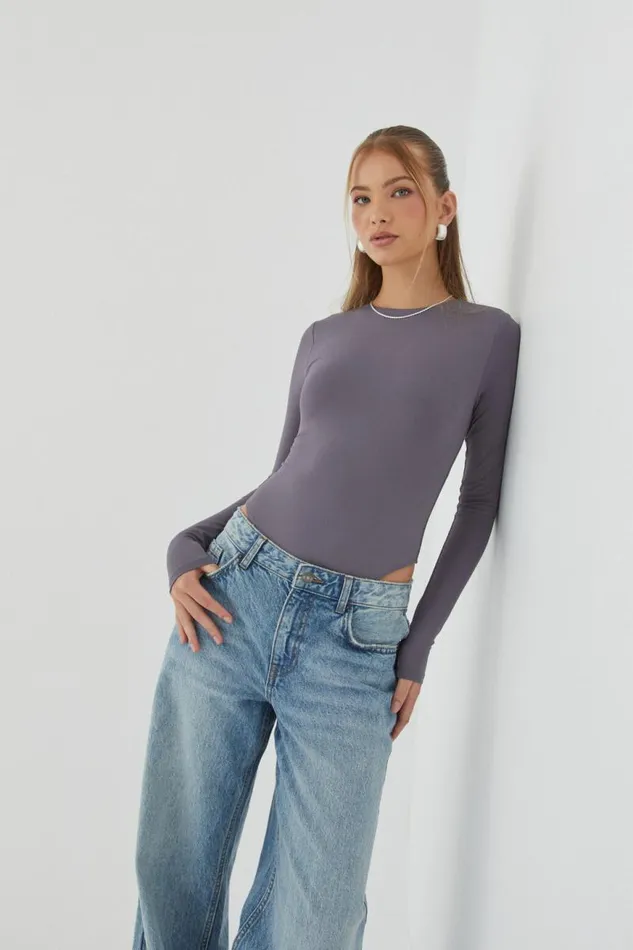Clothing Supr Luxe Essentials Luxe Long Sleeve Bodysuit Iron Grey