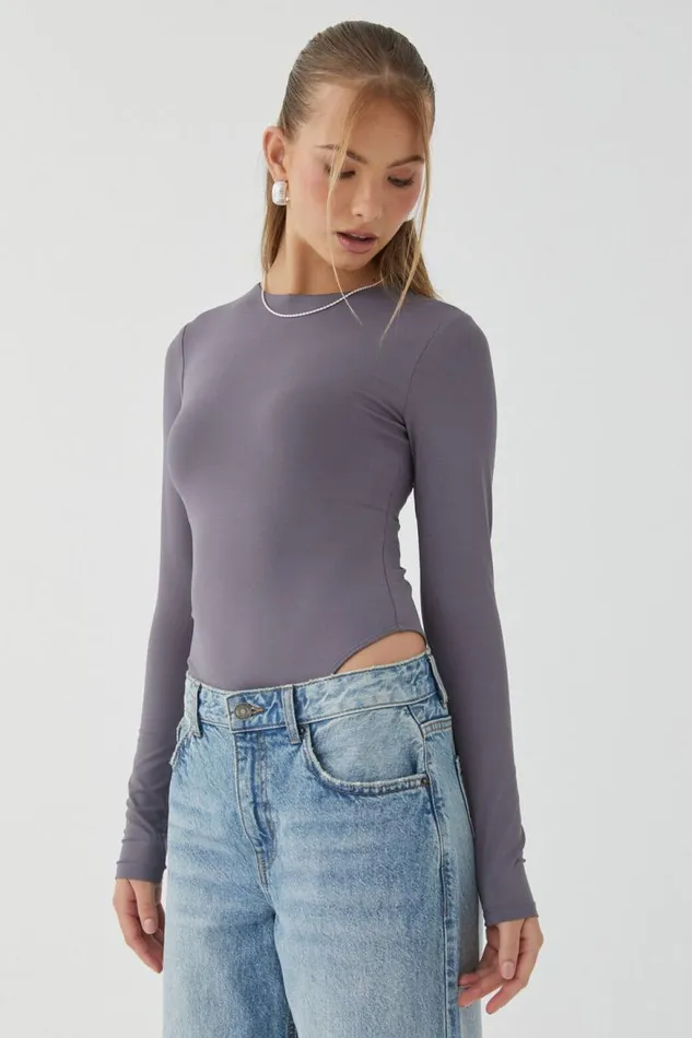 Clothing Supr Luxe Essentials Luxe Long Sleeve Bodysuit Iron Grey