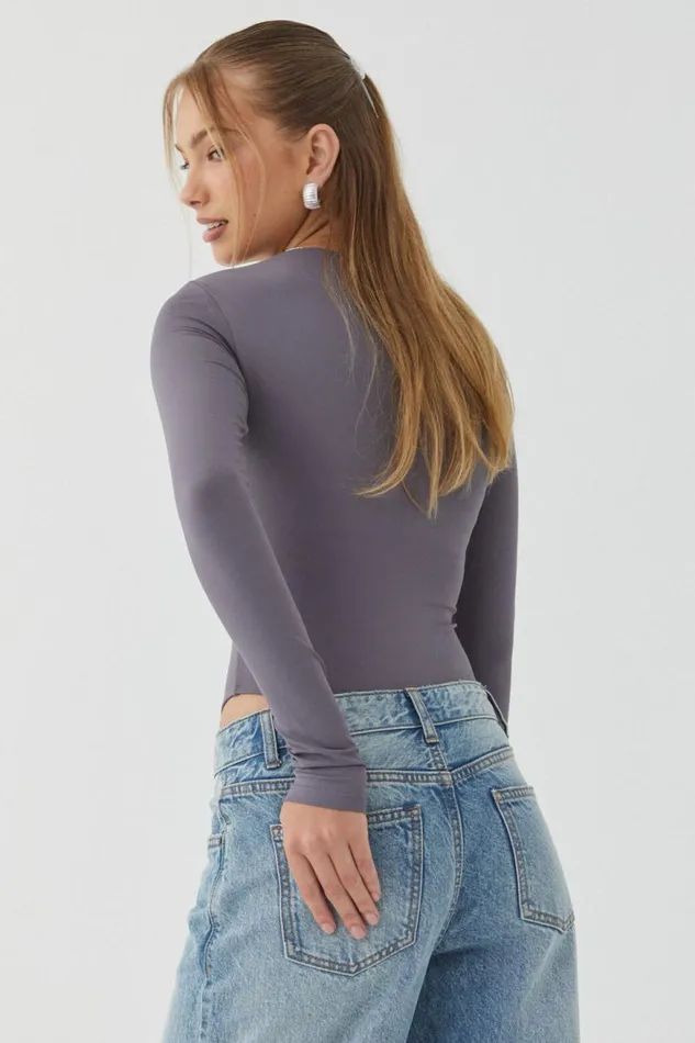 Clothing Supr Luxe Essentials Luxe Long Sleeve Bodysuit Iron Grey