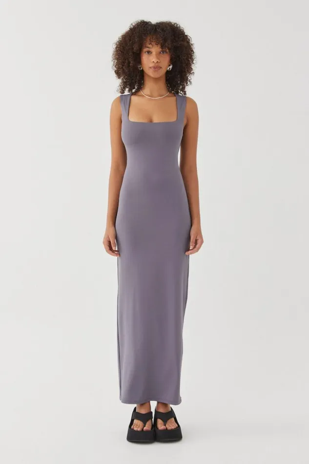 Clothing Supr Luxe Essentials Luxe Open Neck Maxi Dress Iron Grey